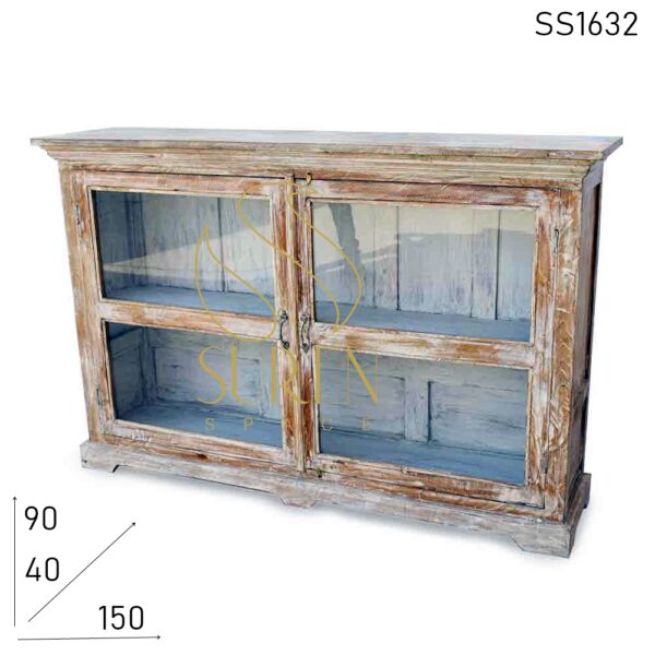 White Distress Old Home Glass Cabinet Design