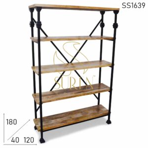 SS1639 Suren Space Industrial Solid Wood Metal Base Bookshelf