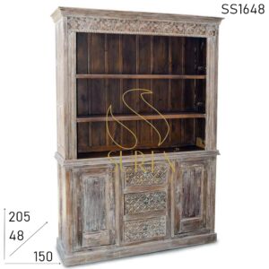 SS1648 Suren Space Carved Design Distress Finish Hutch Cabinet