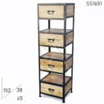 Natural Finish Mango Wood Metal Frame Drawer Chest