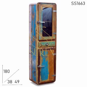 SS1663 Suren Space Fridge Reclaimed Finish Two Doors One Drawer Cabinet