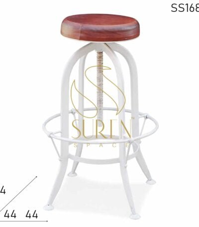 White Metal Leather Seat Revolving Bar Stool