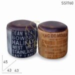 Distress Finish Canvas Leather Round Pouf