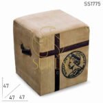 Canvas Leather Printed Design Pouf Stool