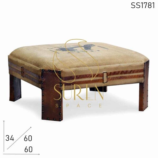 Printed Design Leather Canvas Low Height Stool