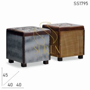 SS1795 Suren Space Tufted Leather Canvas Storage Box Stool Design