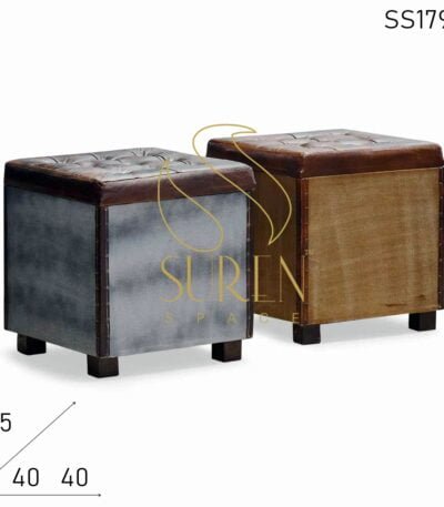 Tufted Leather Canvas Storage Box Stool Design