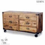 Casting Wheel Mango Wood Industrial Look Drawer Chest