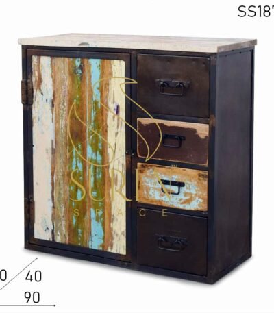 Rustic Finish Reclaimed Wood Industrial Drawer Chest