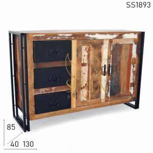 SS1893 Suren Space Black Finish Reclaimed Wood Indian Style Sideboard