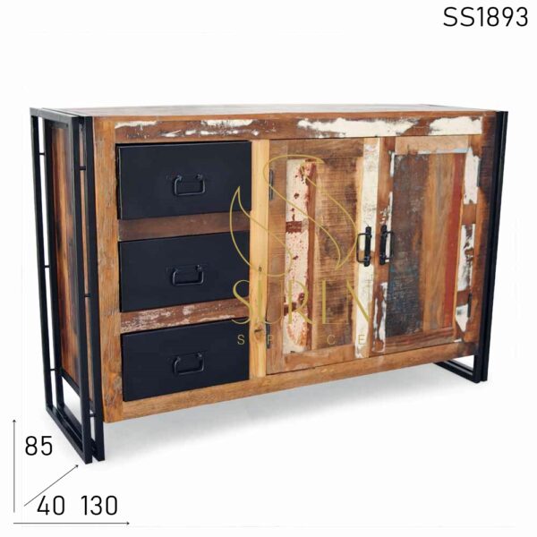 Black Finish Reclaimed Wood Indian Style Sideboard