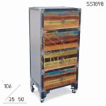 Metal Reclaimed Wood Four Drawer Cabinet Design