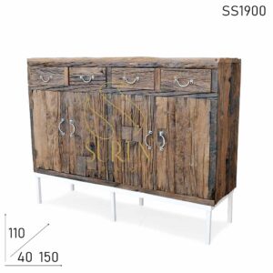 SS1900 Suren Space Indian Slipper Wood White Base Unique Sideboard Furniture