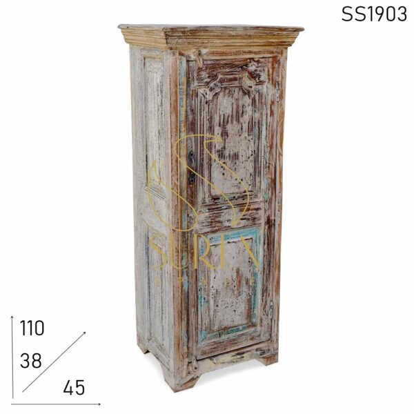 White Distress Solid Wood Cabinet Design