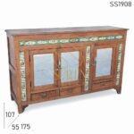 Old Tile Teak Wood Glass Sideboard