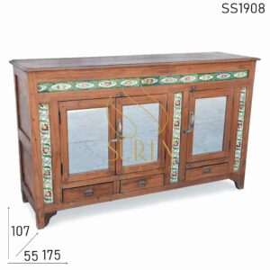 SS1908 Suren Space Old Tile Teak Wood Glass Sideboard