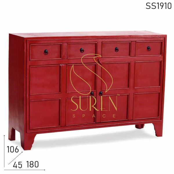 Blood Red Solid Indian Wood Living Room Sideboard