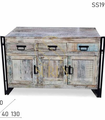 White Distress Three Door Three Drawer Sideboard