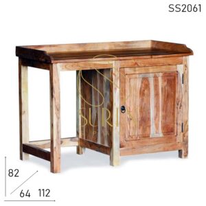 SS2061 Suren Space Natural Acacia Wood Study Table Cum Fridge Armoire