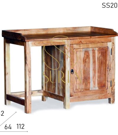 Natural Acacia Wood Study Table Cum Fridge Cabinet