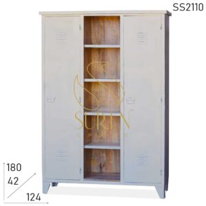 SS2110 Suren Space White Distress Solid Wood Open Wardrobe Cum Display Rack