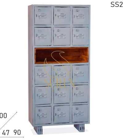 Sky Blue Distress Multi Drawer Iron Cabinet