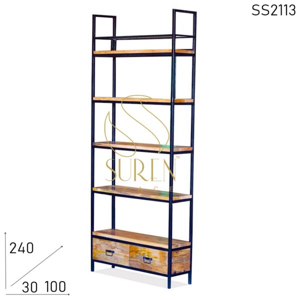 SS2113 Suren Space Indian Solid Wood Metal Frame Open Bookcase