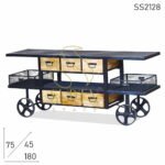 Black Natural Finish Industrial Trolley Design