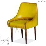 Yellow Finish Pure Leather Fine Dine Chair