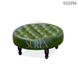 Round Tufted Green Leather Ottoman Design
