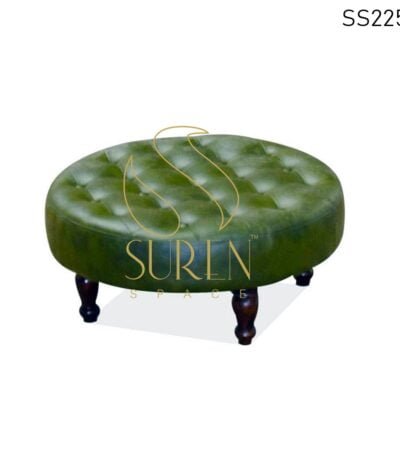 Round Tufted Green Leather Ottoman Design