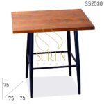 Solid Wood Metal Base Industrial Table