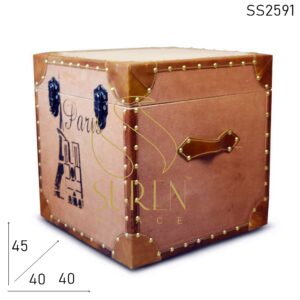 SS2591 SUREN SPACE Hand Printed Crafted Canvas Leather Storage Box Stool