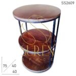 Round Wooden Top Industrial End Table
