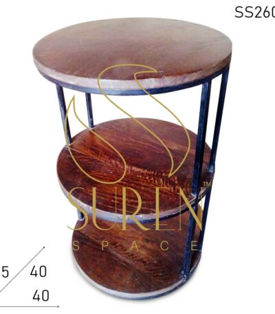 Round Wooden Top Industrial End Table