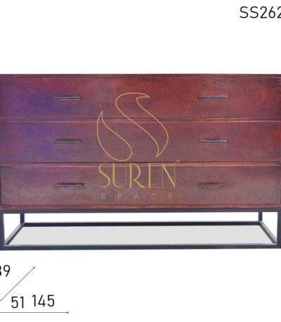 Metal Stand Three Drawer Solid Wood Chest Design