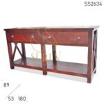 Cross Design Solid Wood Two Drawer Console Table