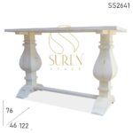 White Distress Carved Leg Wooden Console Table