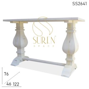 White Distress Carved Leg Wooden Console Table