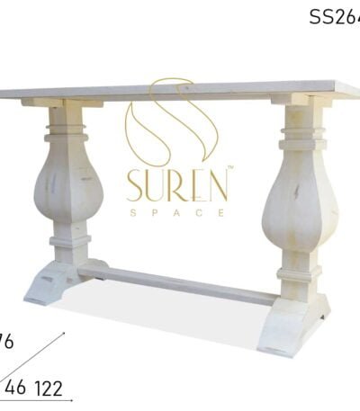 White Distress Carved Leg Wooden Console Table