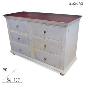 Dual Tone Solid Wood Six Drawer Chest
