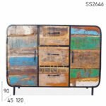 Recycled Wood Metal Frame Two Door Three Drawer Sideboard