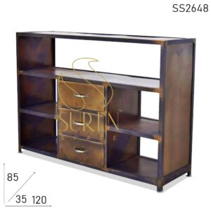 Metal Finish Industrial Multi Drawer Console Table