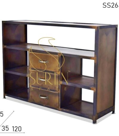 Metal Finish Industrial Multi Drawer Console Table