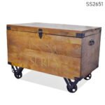 Mango Wood Light Walnut Wheel Base Trunk Design