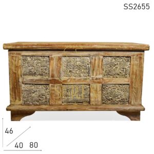 SS2655 Suren Space White Distress Carved Panel Storage Trunk