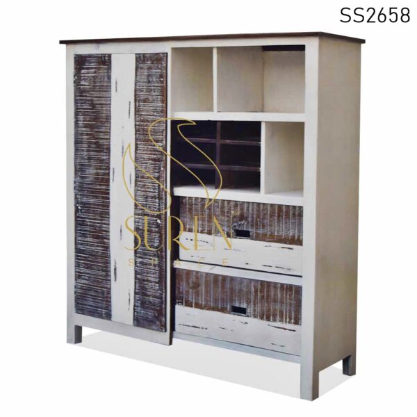 SS2658 Suren Space White Distress Dual Shade Hospitality Cabinet