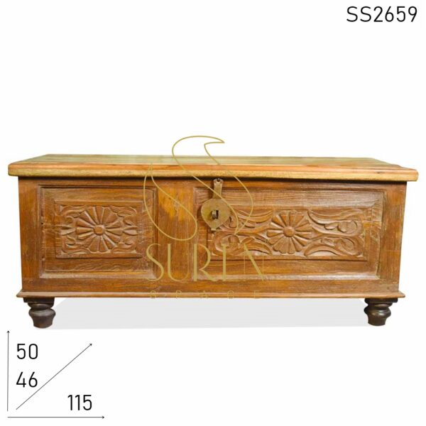 SS2659 Suren Space Hand Carved Old Wood Indian Trunk Design