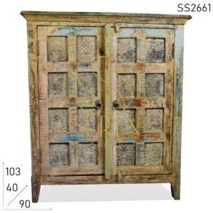 White Distress Panel Design Reclaimed Cabinet