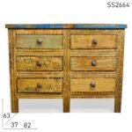 Carved Six Drawer Recycled Wood Drawer Chest